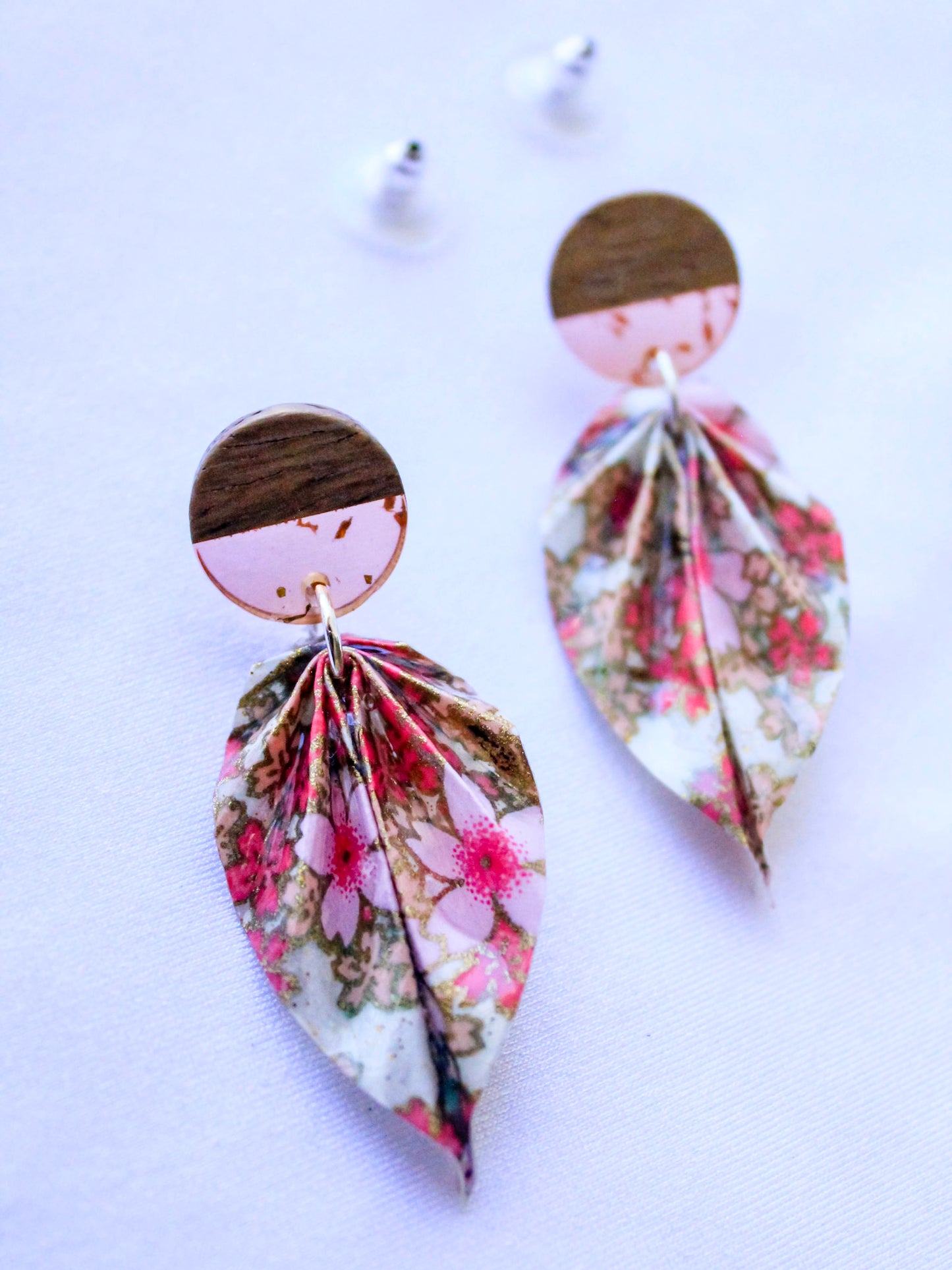 Origami_Earrings_-_Leaf_Wooden_Resin_Stud_Deep_Pink_Leaf_Close_up