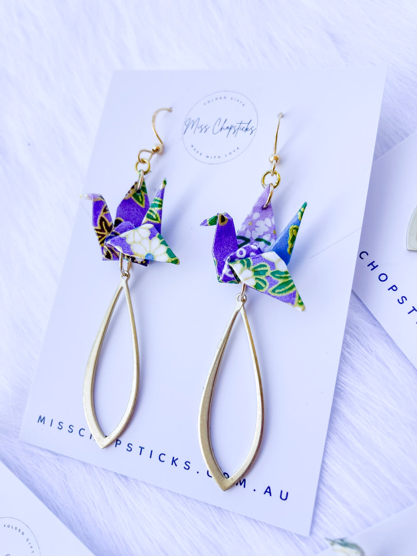 Origami Earrings - Tear-shaped Crane Grace