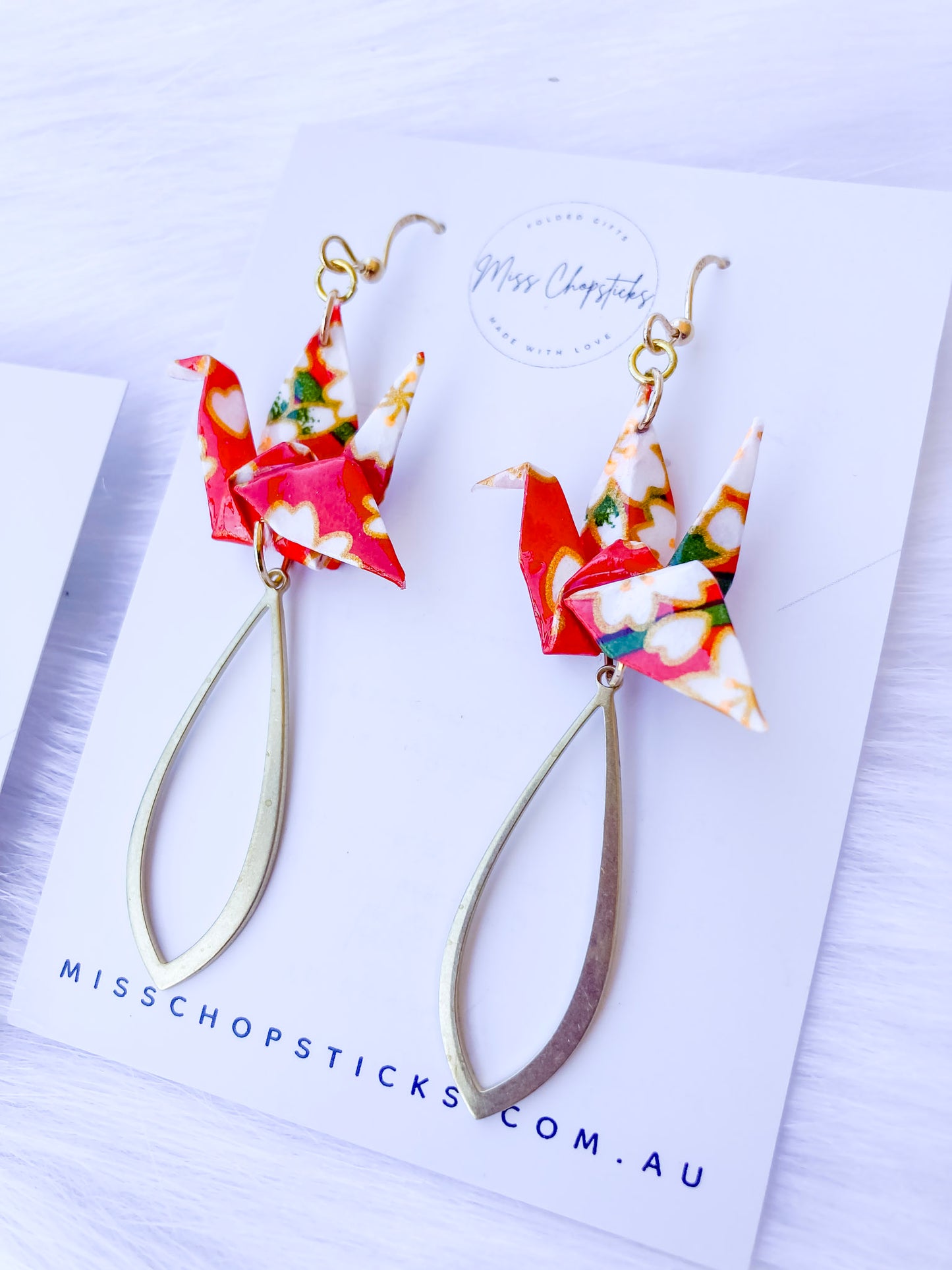 Origami Earrings - Tear-shaped Crane Grace