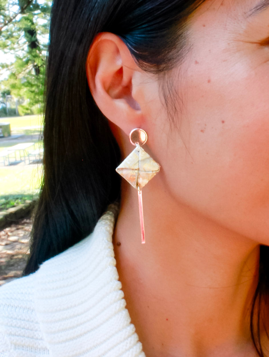 Handmade Silver grey floral origami dangle earrings