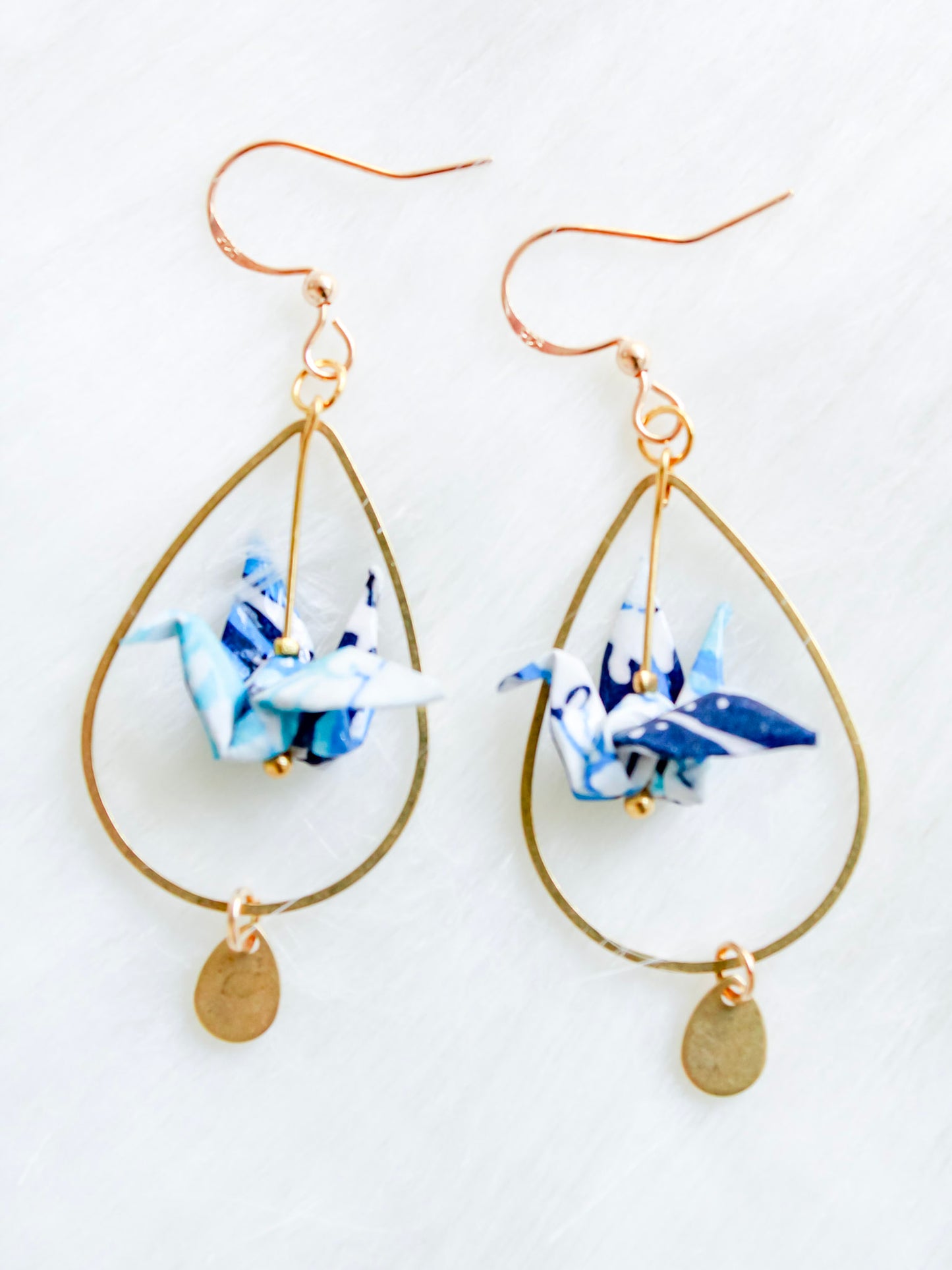 Whimsy- Crane-Teardrops-Artful-Flip -Earrings-Blue