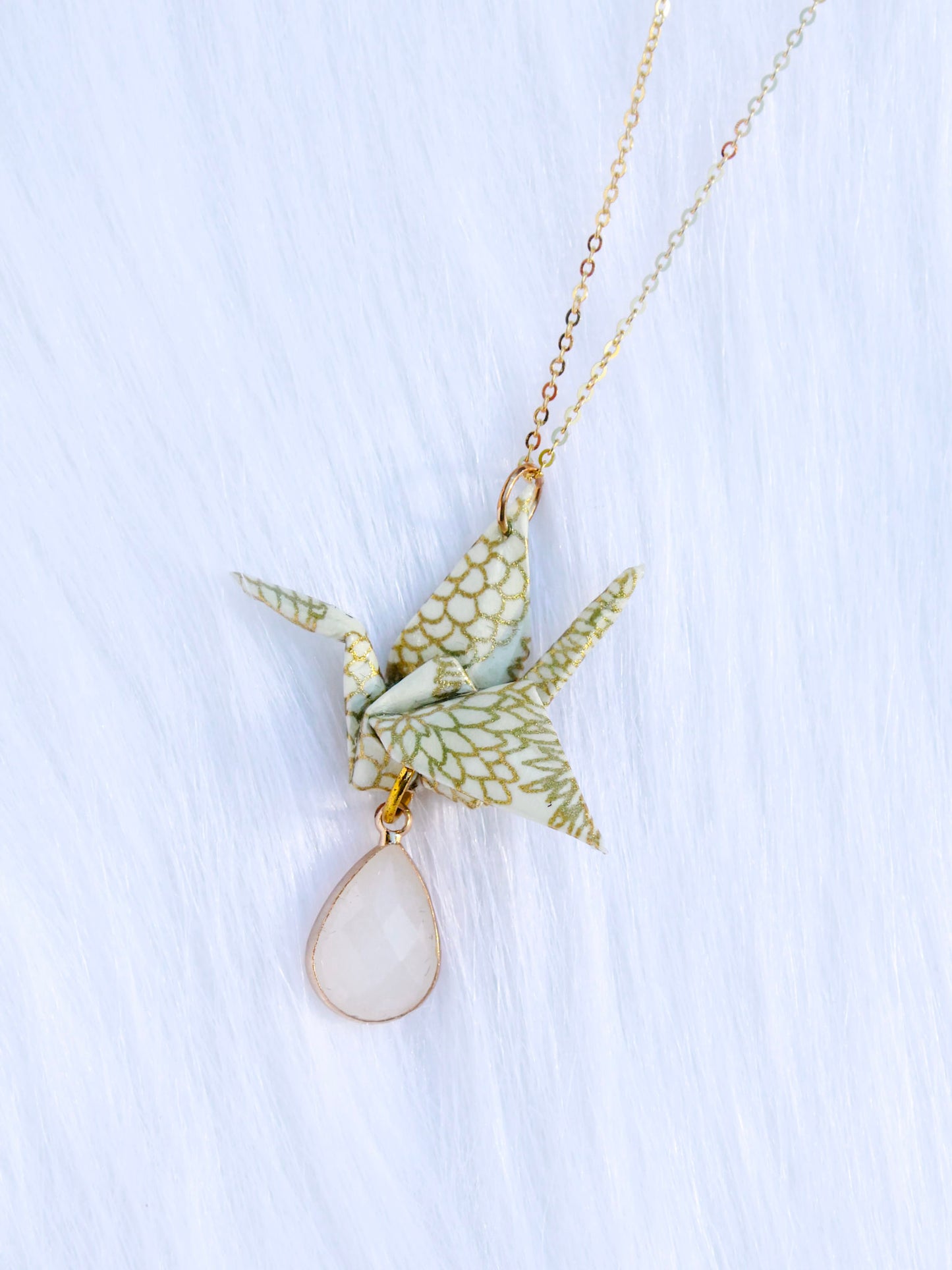 Origami-Necklace-Crane-Gold-Chain-White-Gemstone