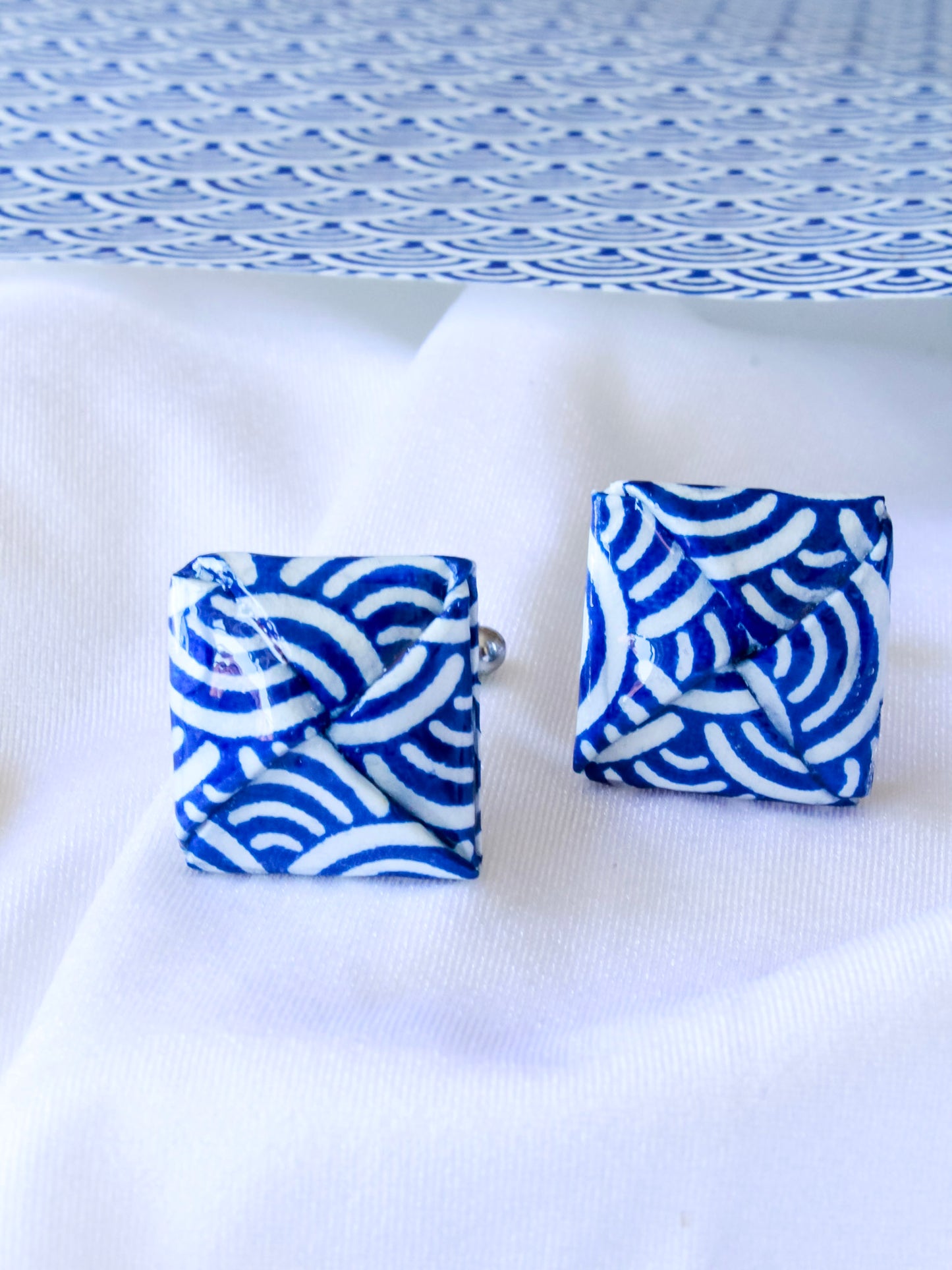 Blue wave origami cufflinks – stainless steel, ocean-inspired wedding or anniversary gift for him. Father's Day or birthday gifts.