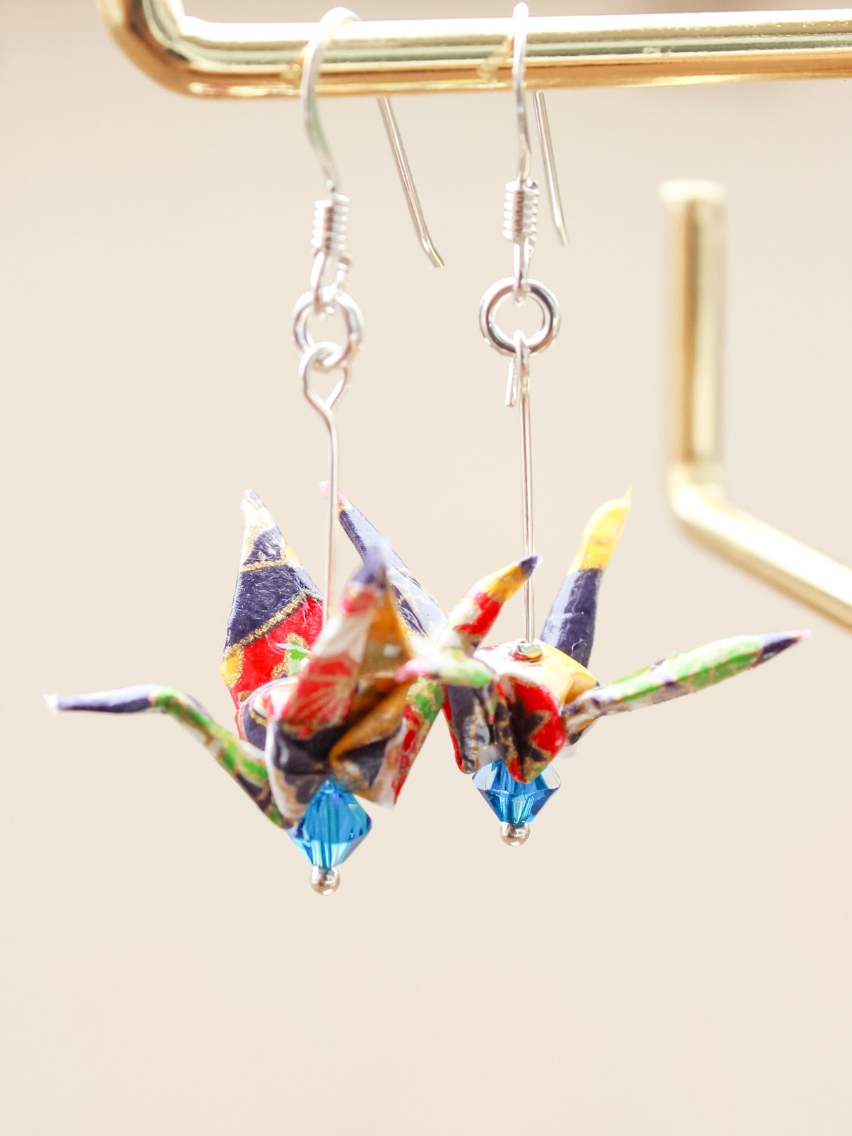 Origami-Crane-Earrings-Mixed-Navy