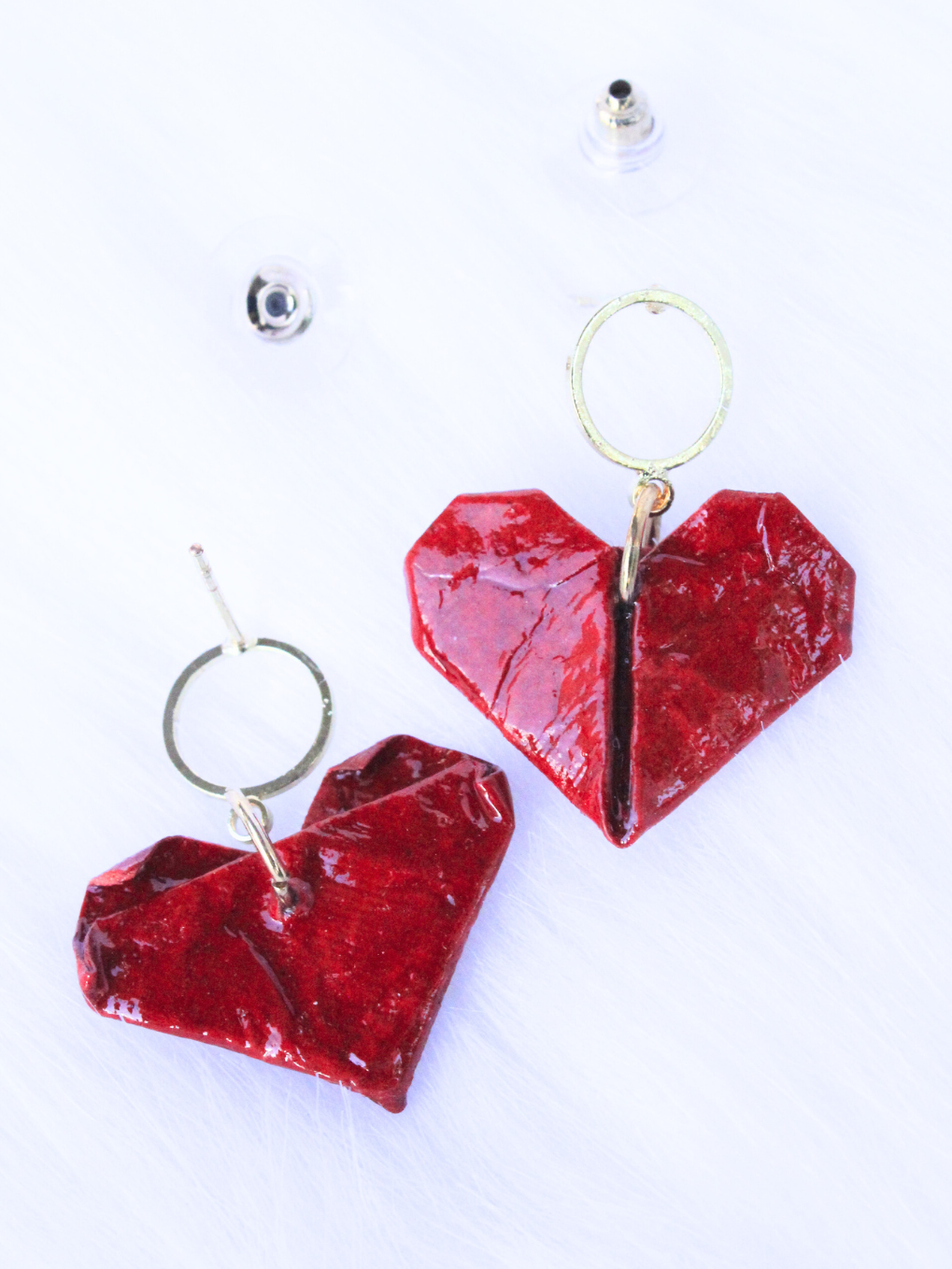 Origami Love Heart Golden Hollow Studs