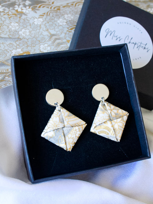 Handmade Silver grey floral origami stud earrings