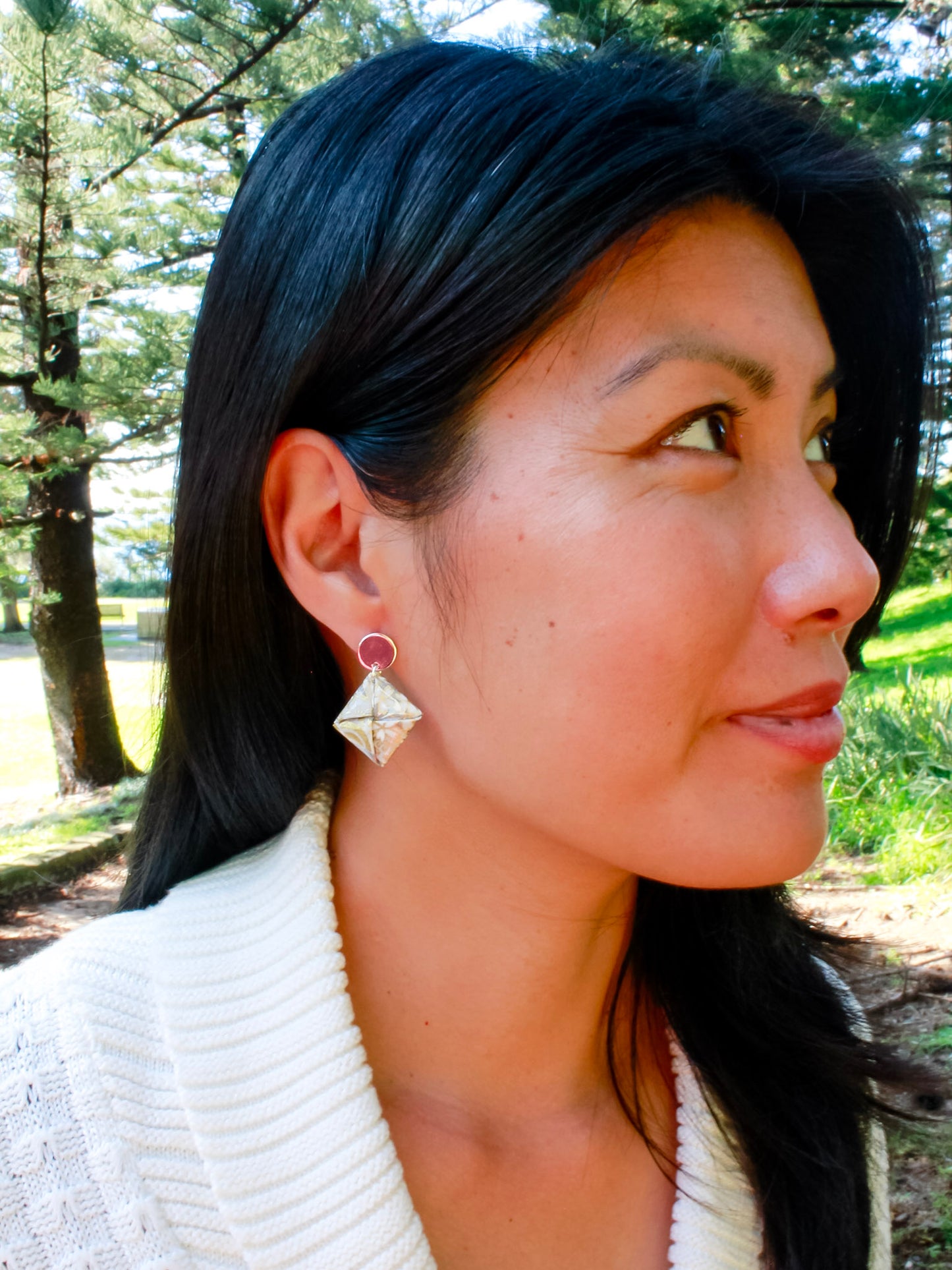 Handmade Silver grey floral origami stud earrings