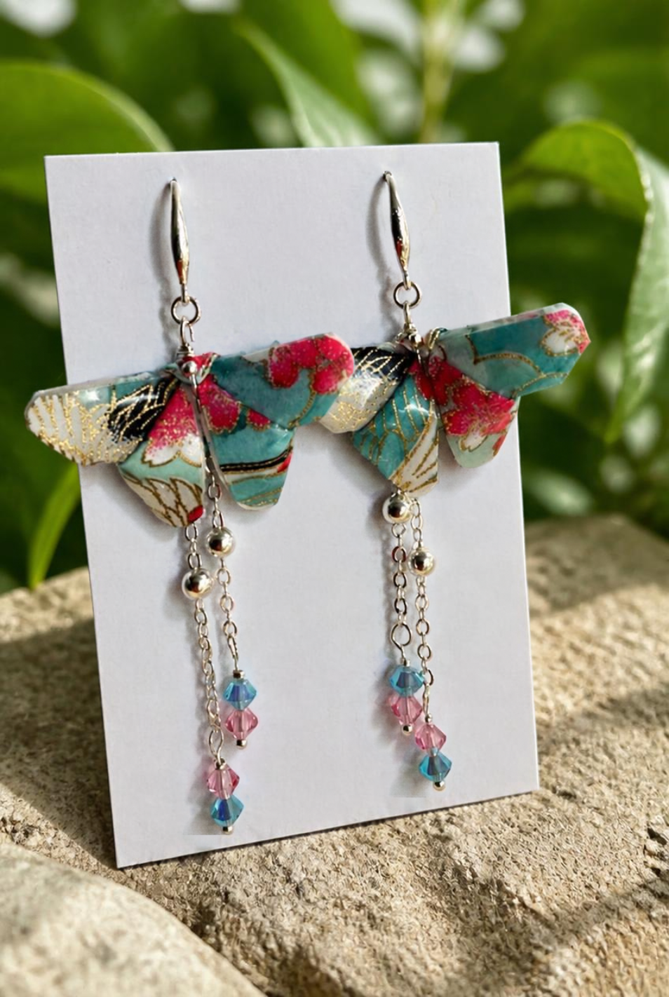 Sakura Sky | Origami Butterfly Statement Dangling Earrings | Handmade Japanese Washi Jewellery