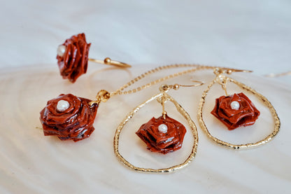 Handmade Origami Necklace – Rose Blossom with Freshwater Pearl