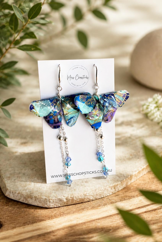Lavender Breeze | Origami Butterfly Statement Dangling Earrings | Handmade Japanese Washi Jewellery