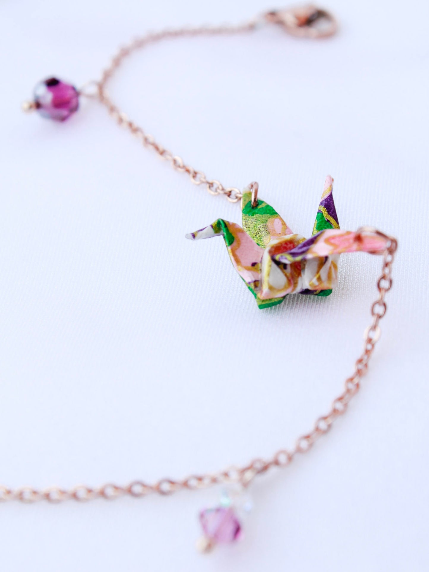 Origami Bracelet - Paper Crane, Rose Gold, Swarovski Crystals