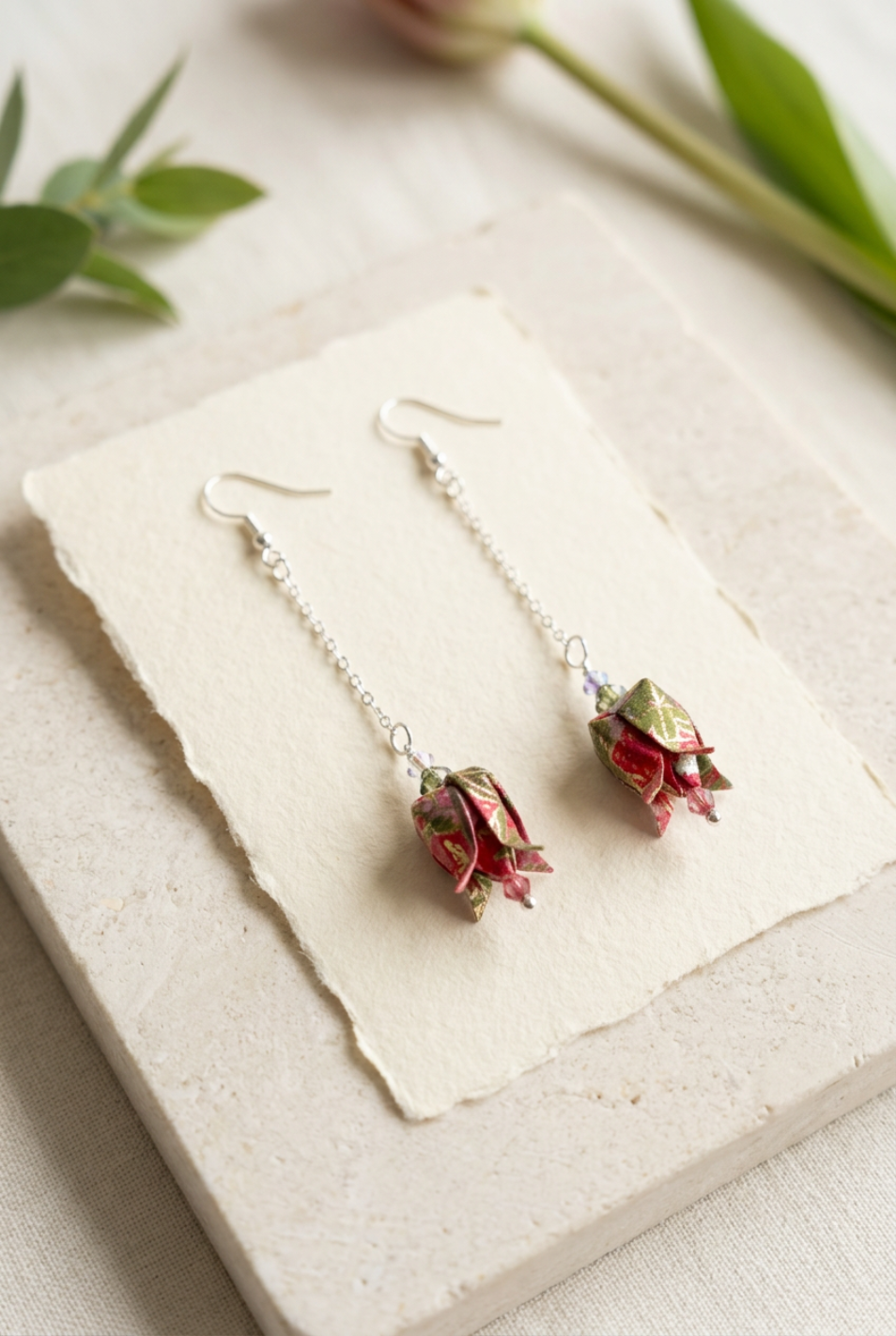 Origami Tulip Earrings Australia | Poppy Love Handmade Japanese Washi Jewellery