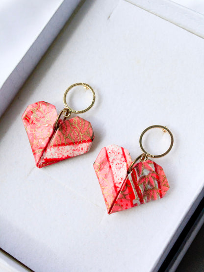 Origami Love Heart Golden Hollow Studs