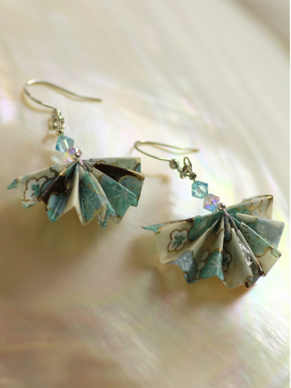 Handmade Origami Earrings – Fan Design with Swarovski Crystal
