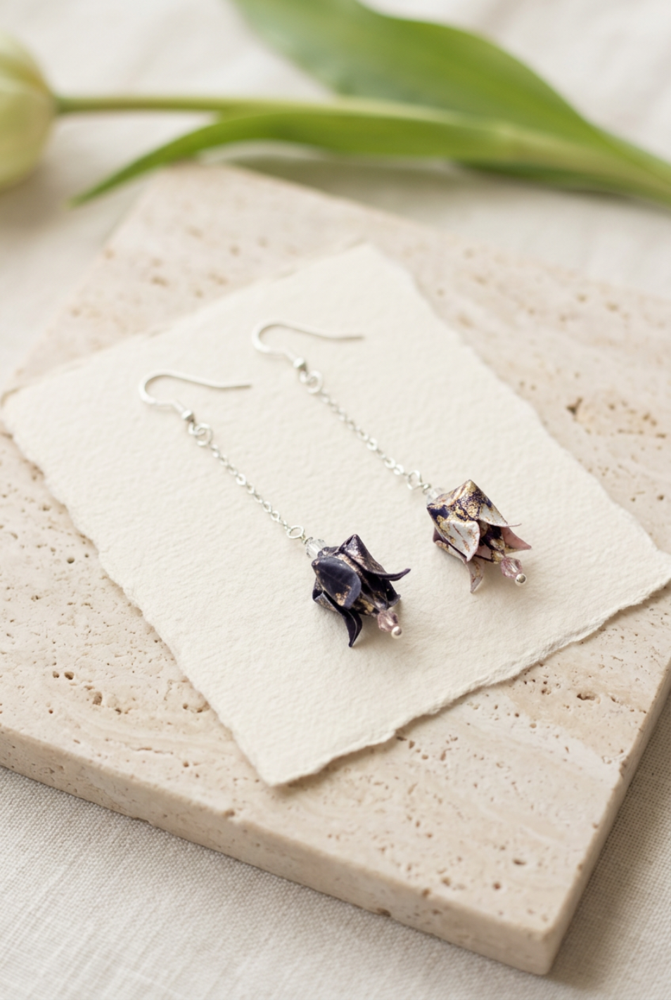 Origami Tulip Earrings Australia | Violet Bloom Handmade Japanese Washi Jewellery