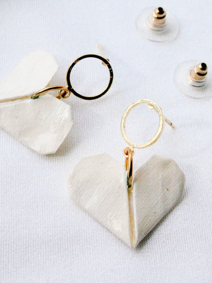 Origami Love Heart Golden Hollow Studs