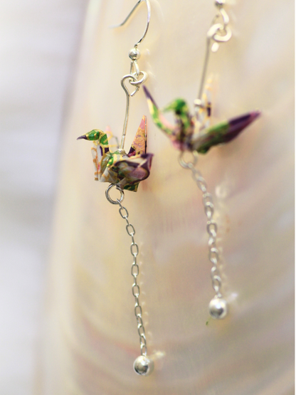 Minimal origami crane chain earrings mothers day gift ideas for her