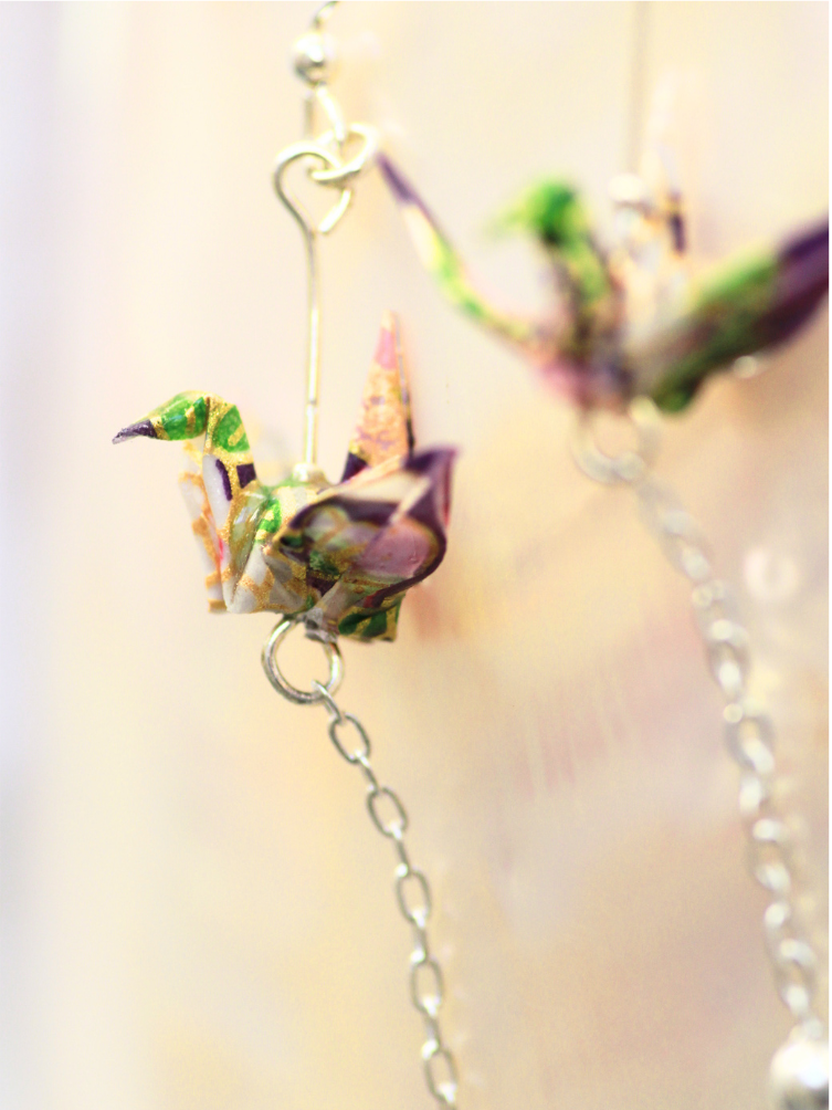 Origami crane earrings silver chain meaningful mothers day gifts Australia