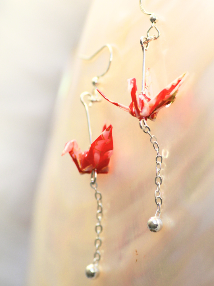 Origami Crane Chain Earrings – Sterling Silver | Handmade Gift Australia