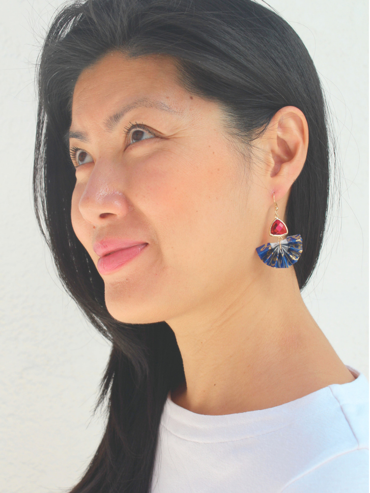 Origami Fan Earrings – Crystal Detail | Handmade Jewelry Gift Australia