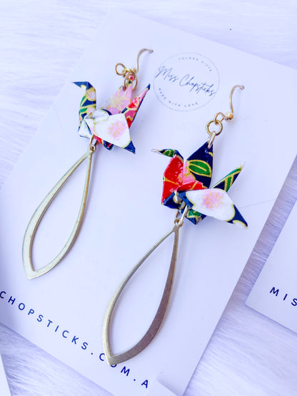 Origami Earrings - Tear-shaped Crane Grace