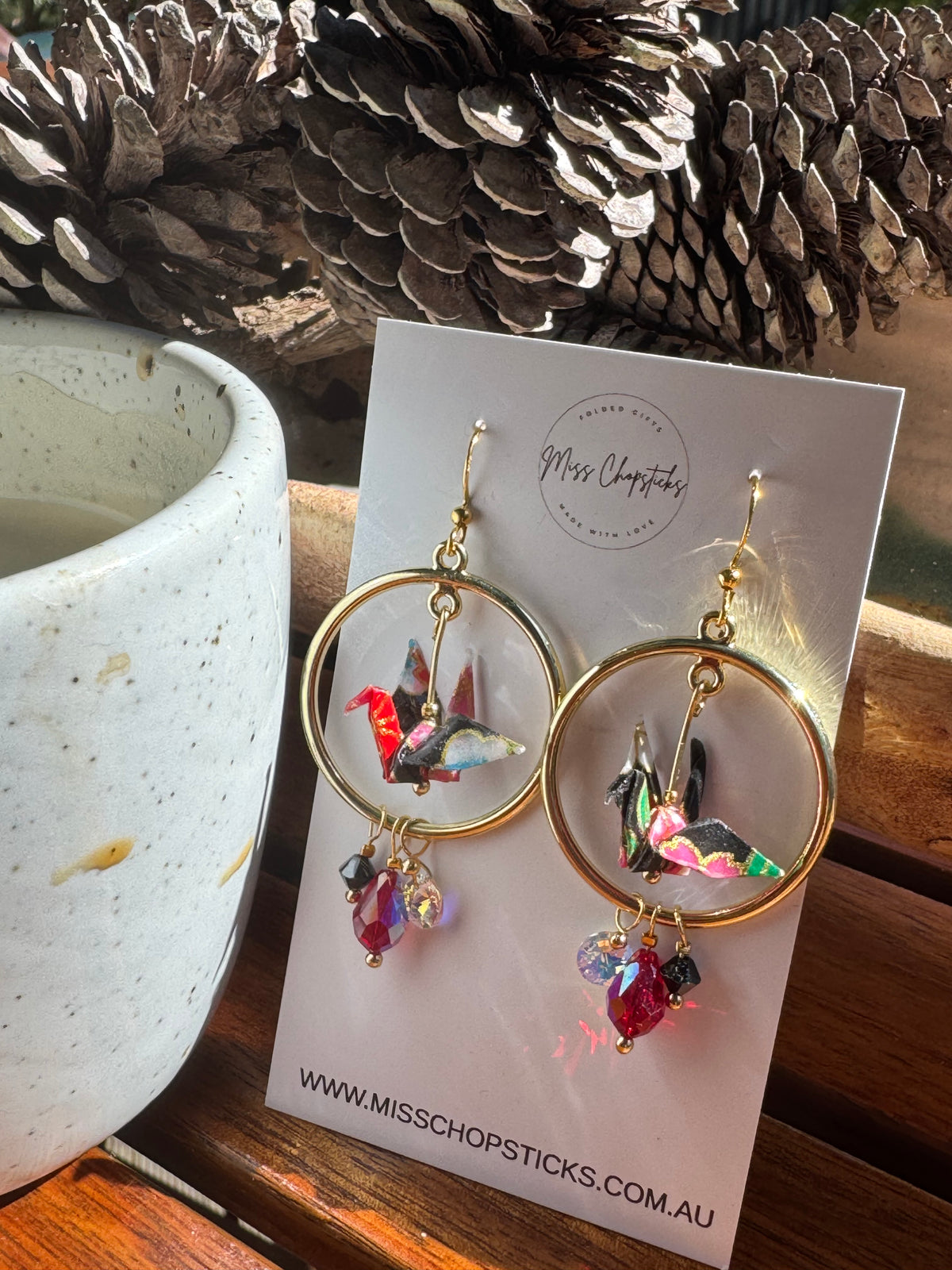 Handmade Origami Earrings – Whispering Crane Sparkle