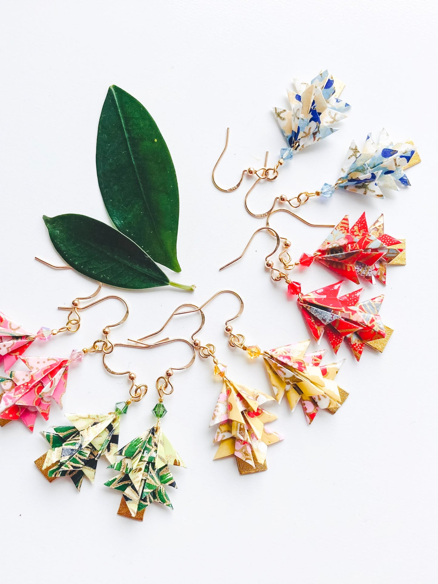 Origami Earrings - Christmas Tree Swarovski Crystals