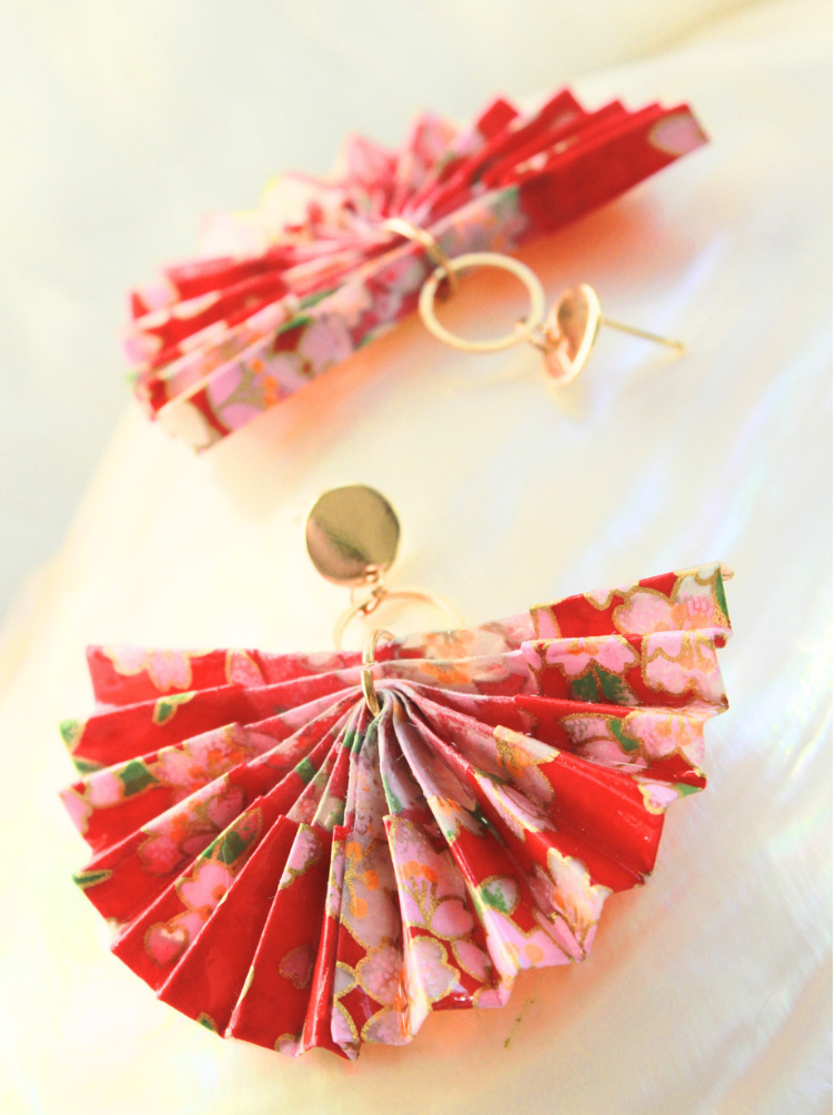 Mother’s Day Gift Origami Fan Earrings | Crimson Bloom Cherry Blossom Statement Jewelry