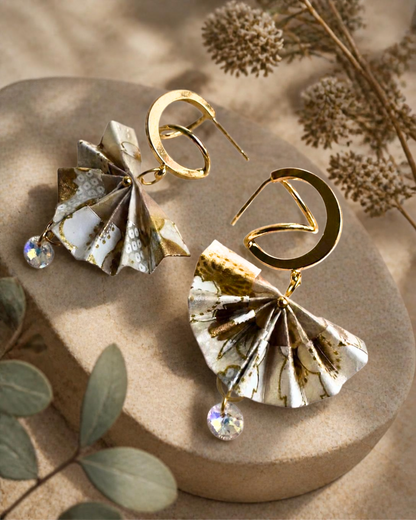 Origami Fan Earrings Australia | White Gold Japanese Washi Jewellery