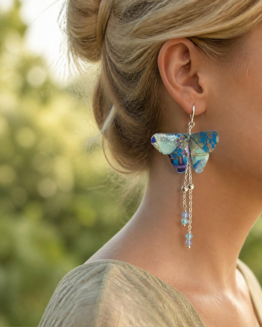 Lavender Breeze | Origami Butterfly Statement Dangling Earrings | Handmade Japanese Washi Jewellery