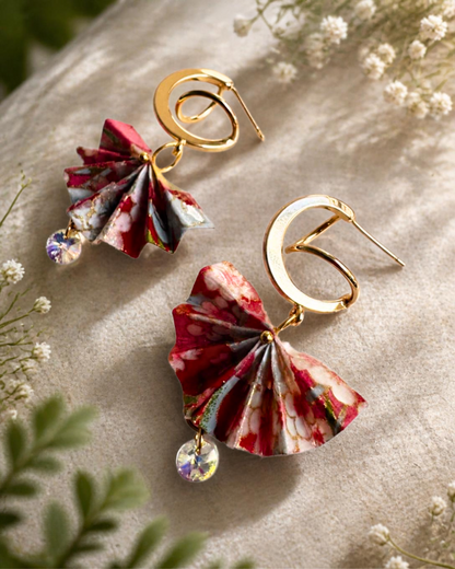 Origami Fan Earrings Australia | Red Japanese Washi Jewellery