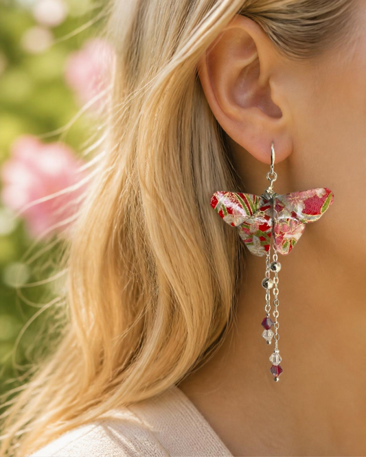 Blossom Meadow | Origami Butterfly Statement Dangling Earrings | Handmade Japanese Washi Jewellery