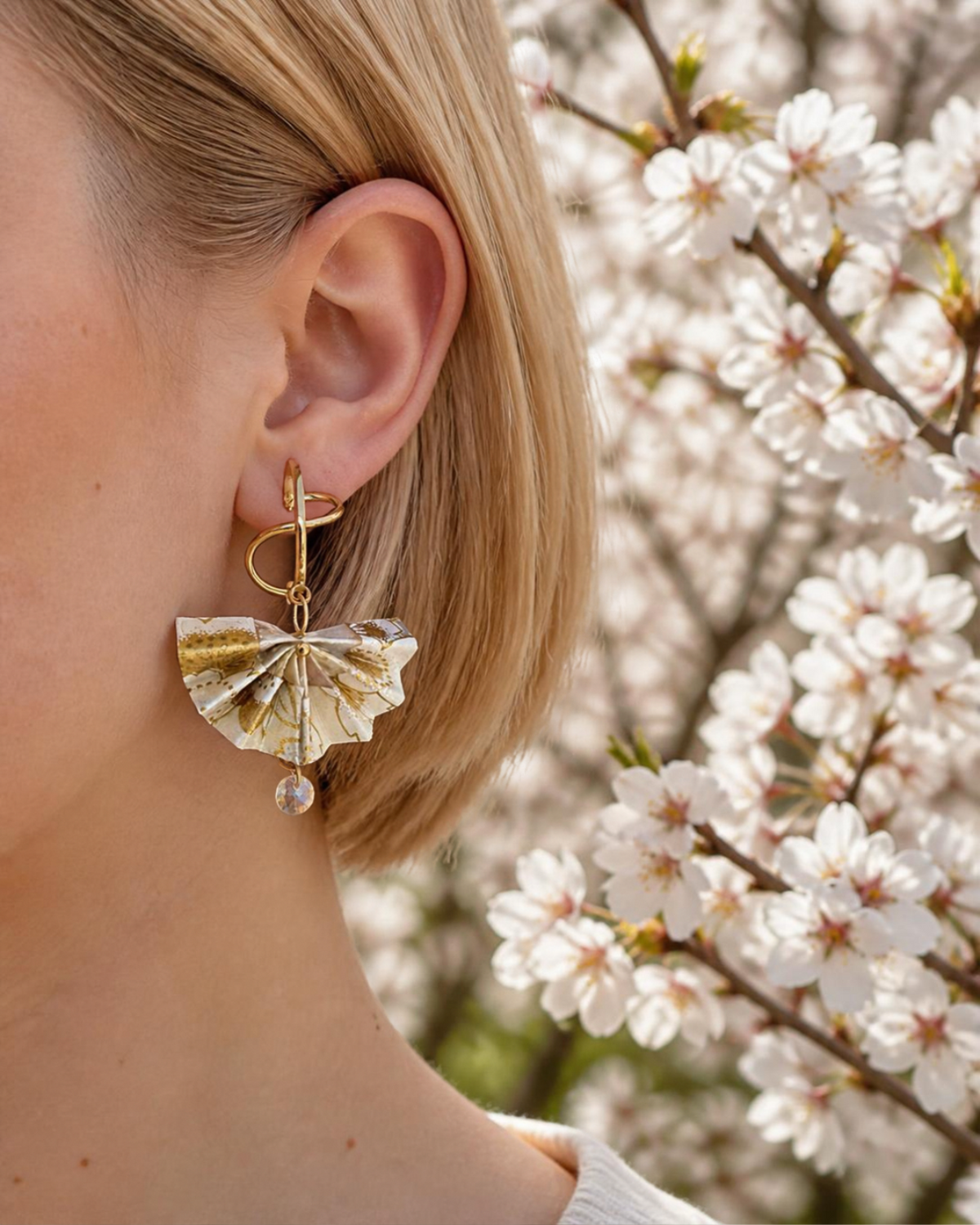 Origami Fan Earrings Australia | White Gold Japanese Washi Jewellery