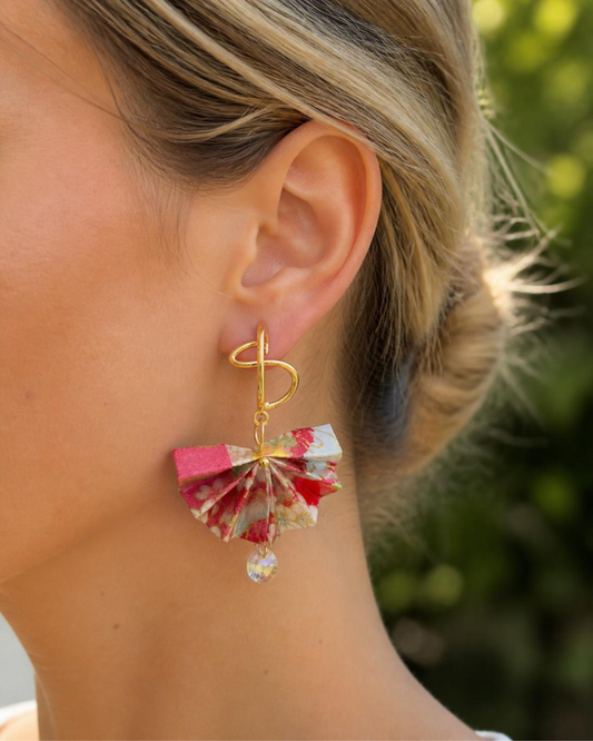 Origami Fan Earrings Australia | Red Japanese Washi Jewellery