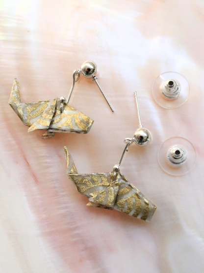 Golden Wave Harmony Whale Earrings