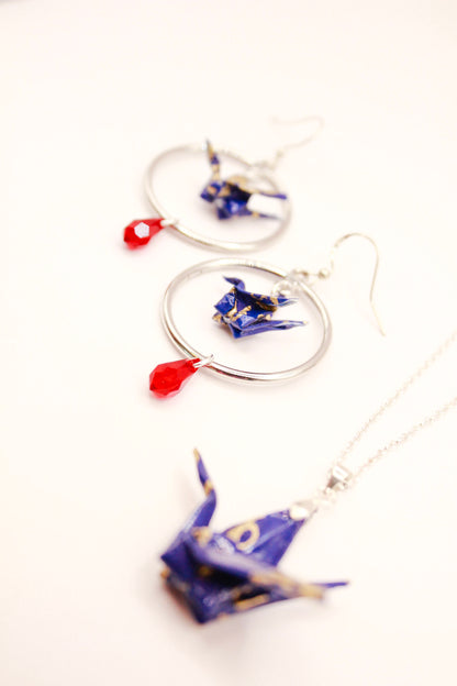 navy-origami-crane-hoop-earrings-necklace-set