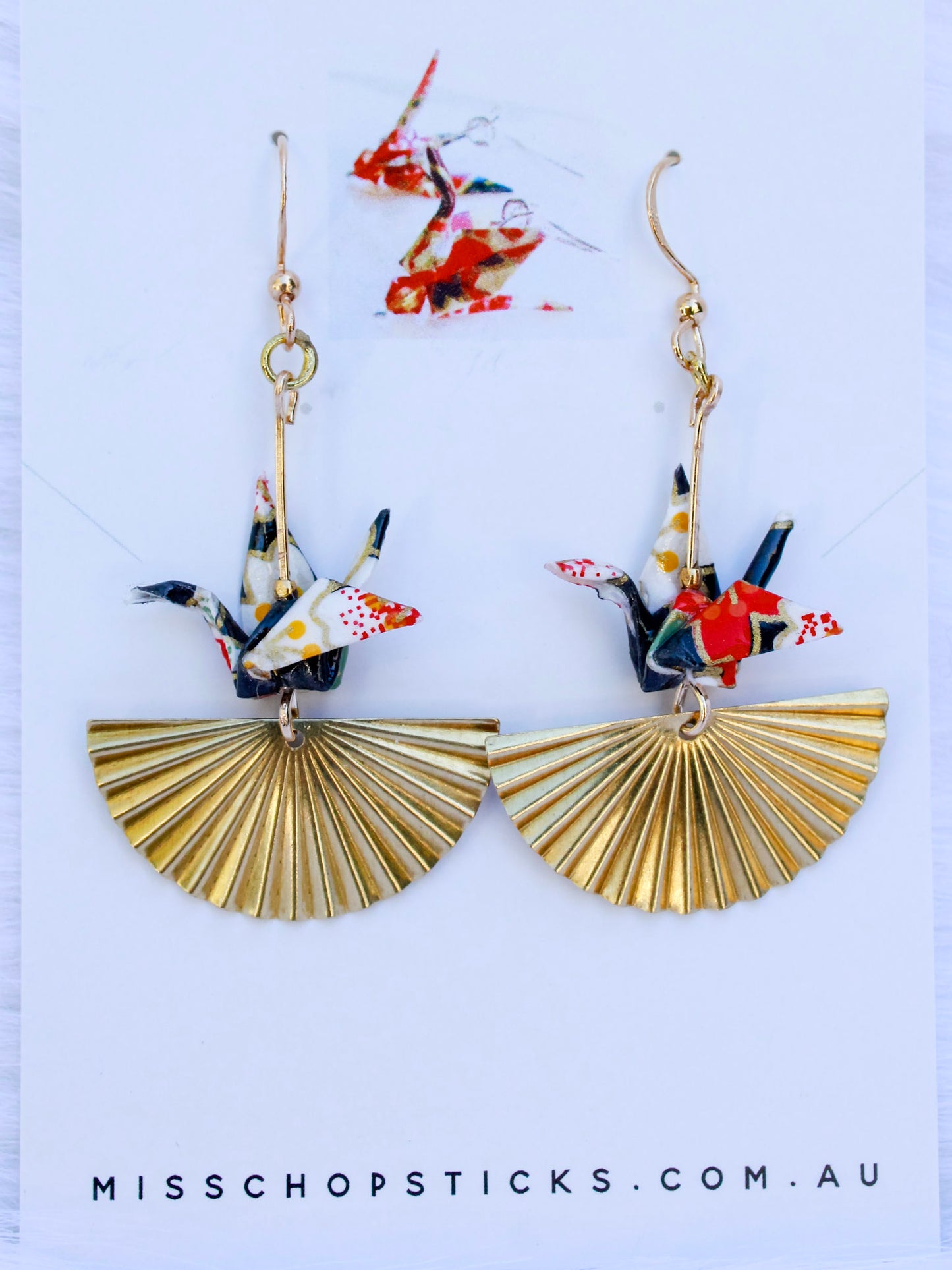 Origami-Crane-Earrings-Golden-Fan-Black