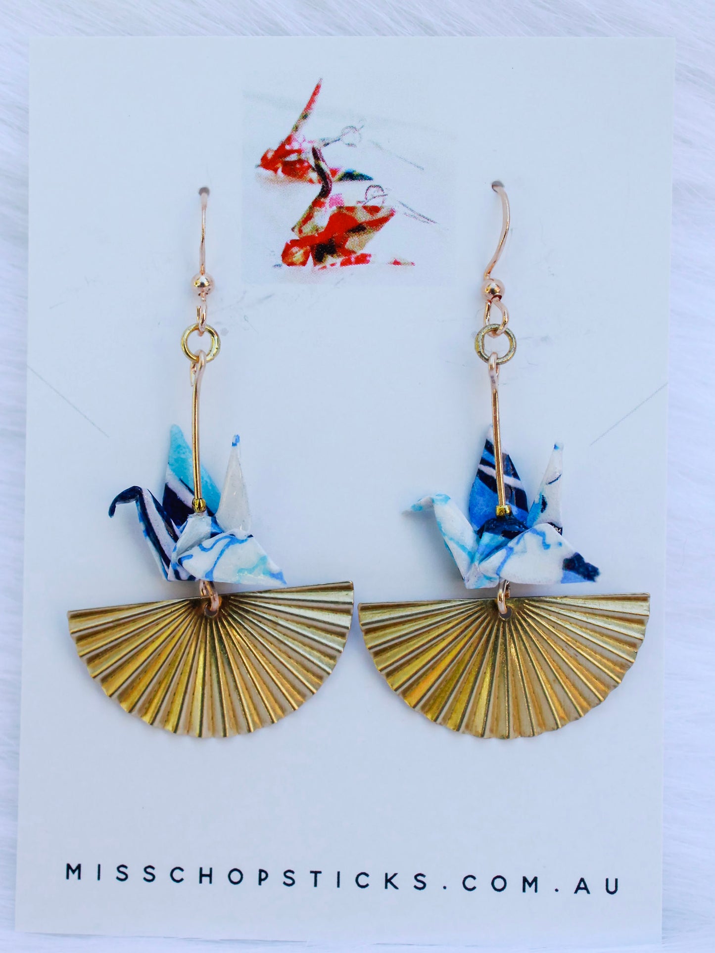 Origami-Crane-Earrings-Golden-Fan-Blue