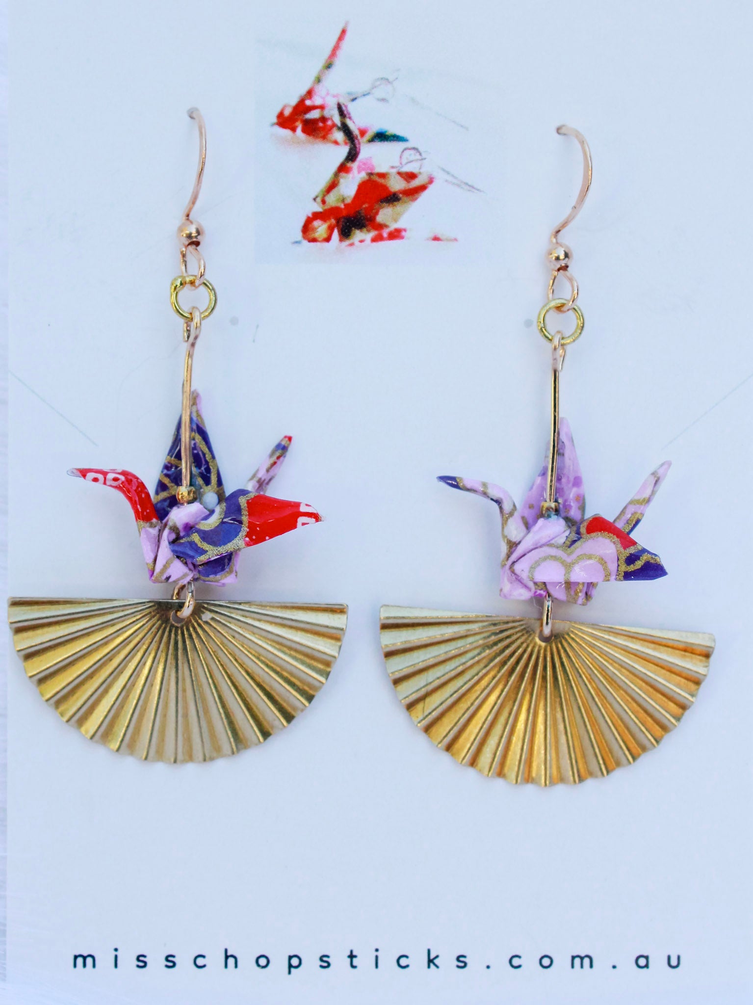 Origami-Crane-Earrings-Golden-Fan-Purple