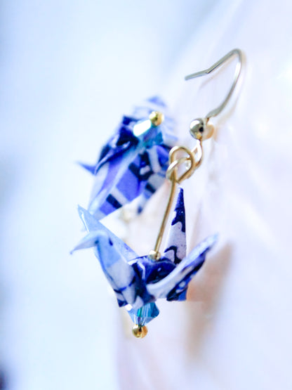 Origami Earrings - Tranquil Harmony Crane with Swarovski Crystal