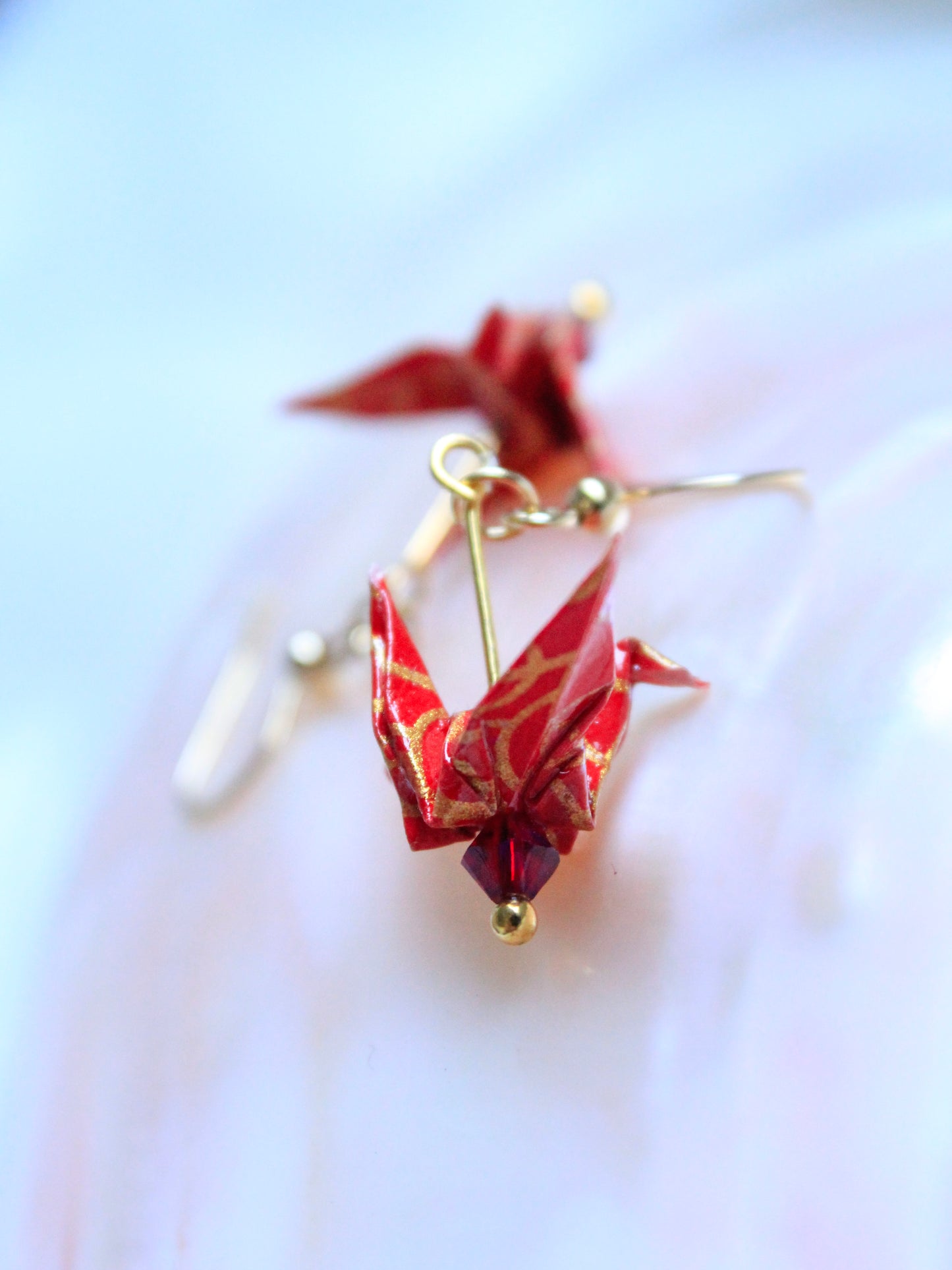 Origami Earrings - Tranquil Harmony Crane with Swarovski Crystal