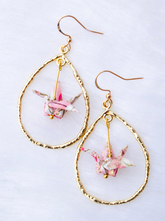 origami-crane-earrings-tear-drop-gold-loop-pink