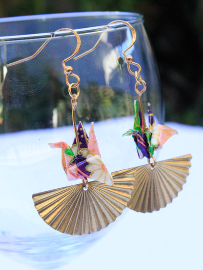 Origami Crane Earrings - Golden Fan