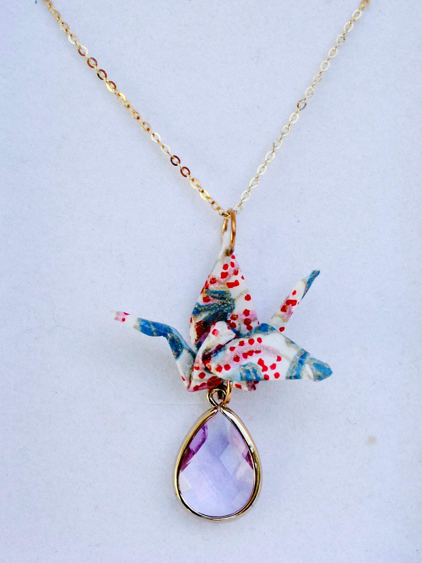 Origami-Crane-Necklace-Gemstone-Crystal-Light-Blue
