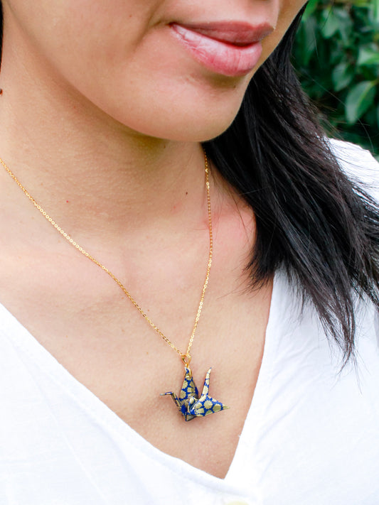 Origami-Crane-Necklace-Navy-Gold