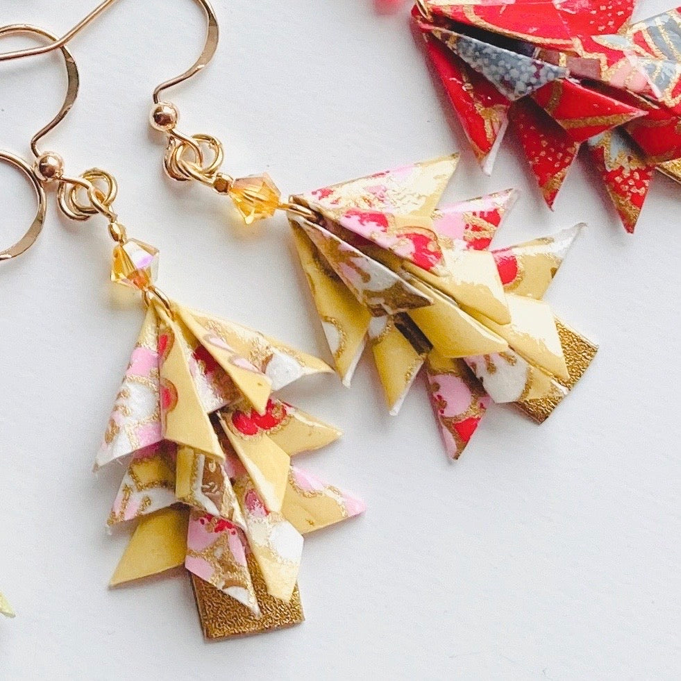 Origami-Earrings-Christmas-Tree-Yellow