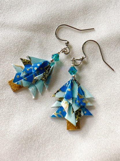 Origami-Earrings-Christmas-Tree-Blue