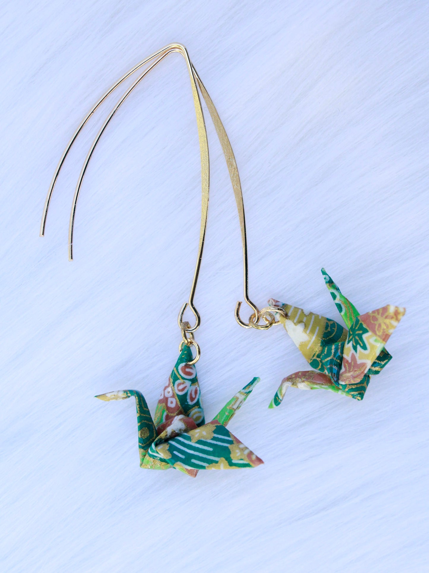 Origami-Earrings-Crane-V-shaped-Earring-Green