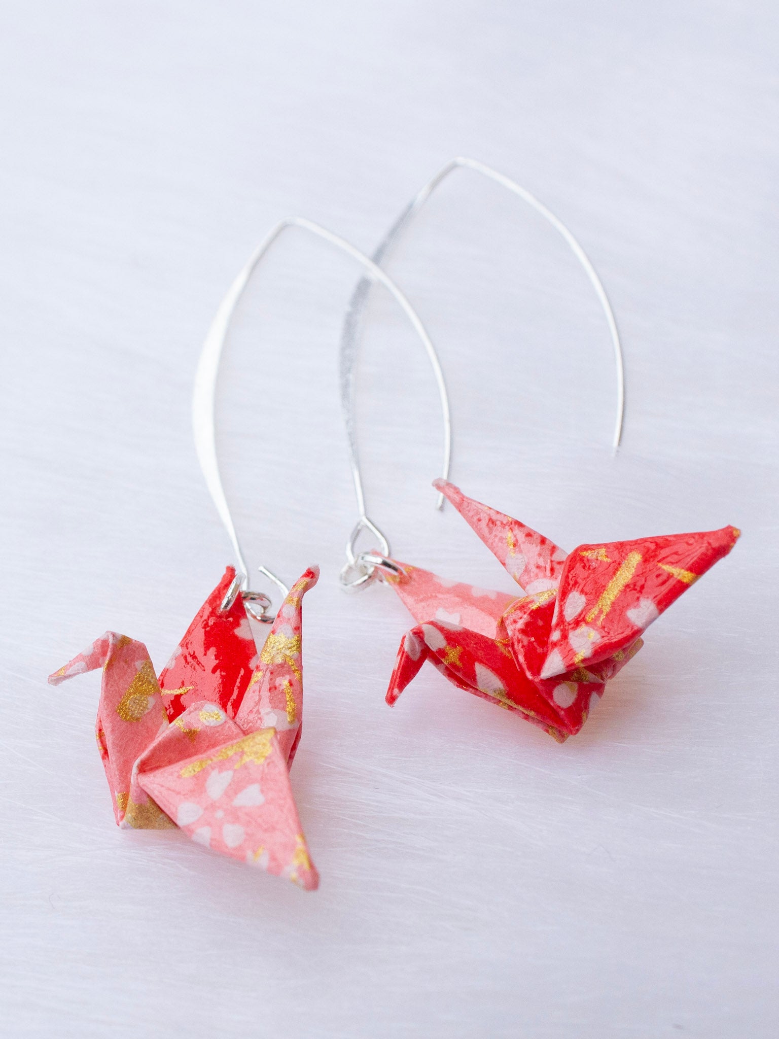 Origami-Earrings-Crane-V-shaped-Earring-Pink