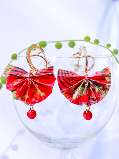 Origami-Earrings-Fan-with-Swarovski-Crystal-Red
